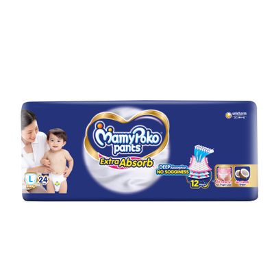Mamypoko Extra Absorb Baby Diapers | Pant Style | L | 24 pcs