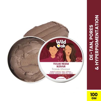 Wild Oak Tulsi, Neem and Kesar Face Scrub and Mask | Anti Acne, De-Tan, Open Pores and Pigmentation