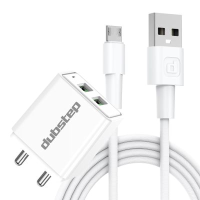 Dubstep Sprint 16W 3.1A Dual USB Port Superfast Charger Adapter (with Cable USBA To Micro USB, White)