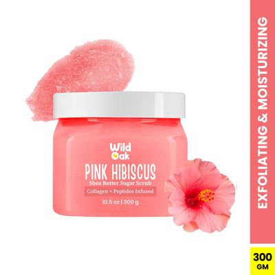 Wild Oak Pink Hibiscus Shea Butter Sugar Body Scrub with Collagen & Peptides | De-tan & Bumpy Skin