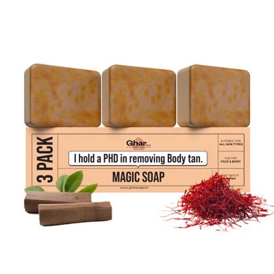 Gharsoaps Magic Soap Sandal Wood And Saffron For Detan And Glowing Brightening Skin