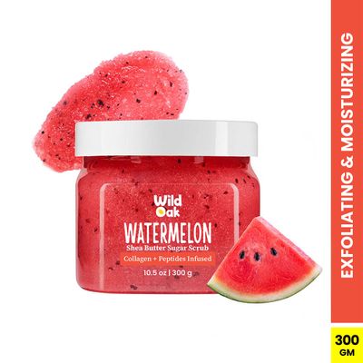 Wild Oak Watermelon Shea Butter Sugar Body Scrub with Collagen & Peptides | De-tan & Bumpy Skin