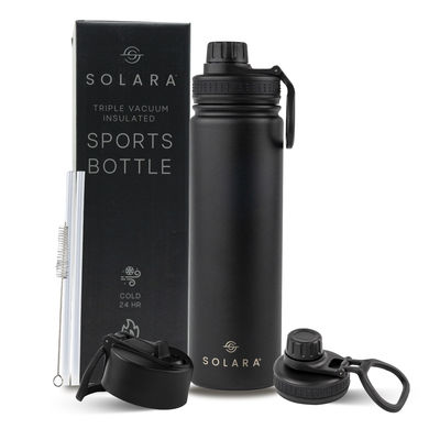 Solara Insulated Water Bottle 650Ml For Travel, Office, School, Gym, Sipper Bottle - Black Knight