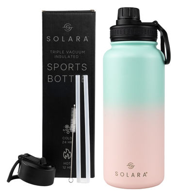 Solara Insulated Water Bottle 1 Liter For Travel, Office, School, Gym, Sipper Bottle - Pink Teal