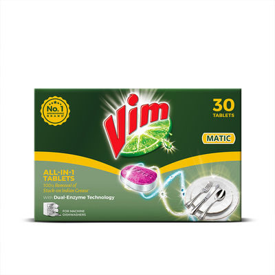 Vim Matic Dishwasher All-In-One Tablets (Pack Of 30) I Removes Tough Indian Grease