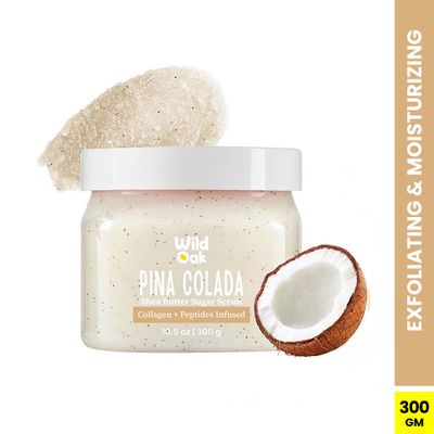 Wild Oak Pina Colada Shea Butter Sugar Body Scrub with Collagen & Peptides | De-tan & Bumpy Skin