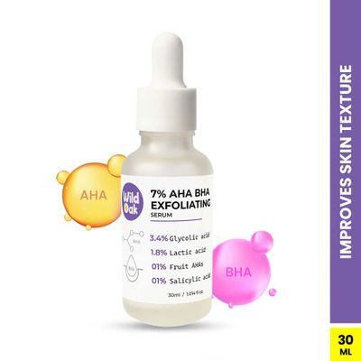 Wild Oak 7% AHA BHA Glycolic Acid Exfoliating Peeling Face Serum | Wrinkles, Pores and Acne Scars