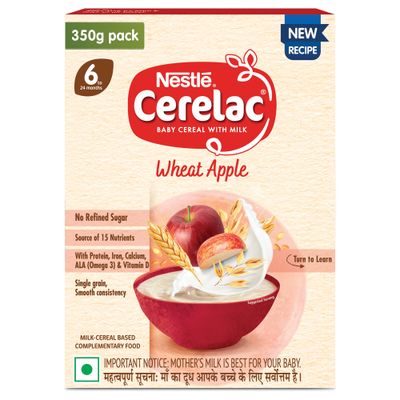 Nestle Cerelac Wheat Apple Baby Cereal | No Refined Sugar | Stage 1 | 6 - 24 Months