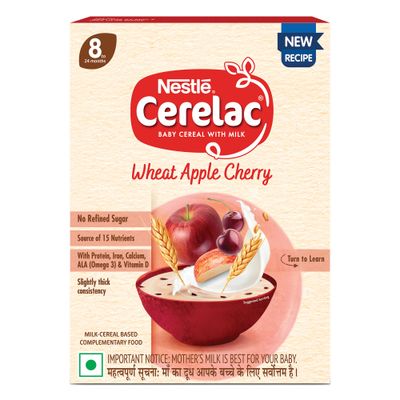 Cerelac Baby Cereal No Refined Sugar Wheat Apple Cherry | For 8-24 Months Baby