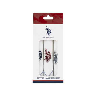 U.S. Polo Assn. Men Pure Cotton Brand Logo Handkerchief Pack Of 3 Assorted - One Size