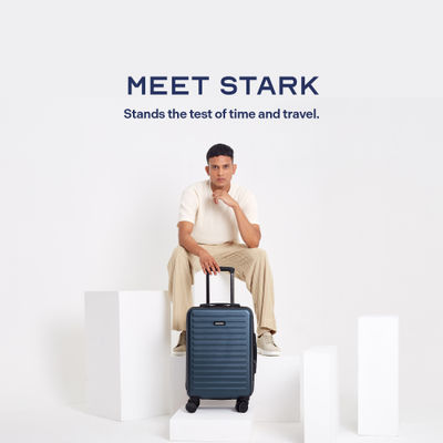 Assembly Stark Cabin Hard Luggage Polycarbonate Trolley with Packing Oraganiser - Blue