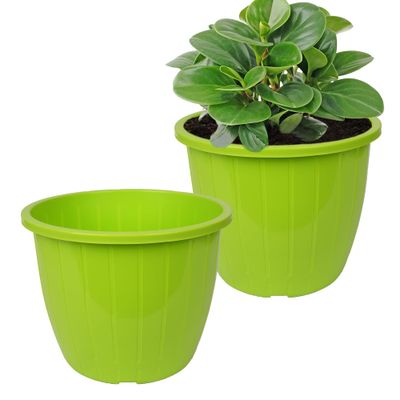 Kuber Industries Plastic Flower Pots for Indoor & Outdoor|Duro Flower Pot|8 Inch|Pack of 2|Green