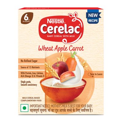 Nestle Cerelac Wheat Apple Carrot Baby Cereal | No Refined Sugar | Stage 1 | 6 - 24 Months
