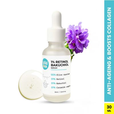 Wild Oak 1% Retinol Bakuchiol Face Serum | Ceramides for Anti-Aging, Wrinkles and Boosts Collagen