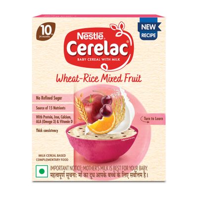 Nestle CERELAC Wheat Rice Mixed Fruit Baby Food Cereal (No Refined Sugar, 10 -24 Months)