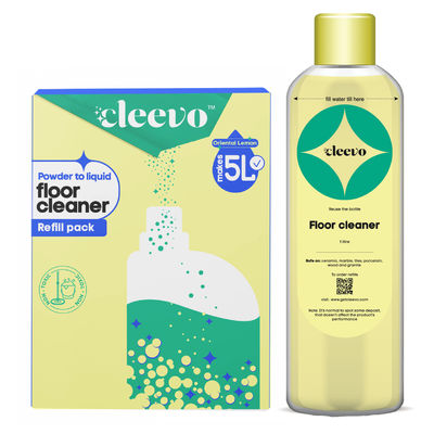 Cleevo Natural Floor Cleaner Bottle Pack Non-Toxic Eco-Friendly Powder To Liquid Lemon