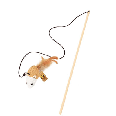 Foodie Puppies Cat Teaser Wooden Stick Wand Toy For Cats And Kittens - (Mouse Bell - 40Cm)