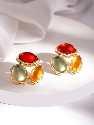 Rubans Gold Plated Stone Studded Drop Earrings