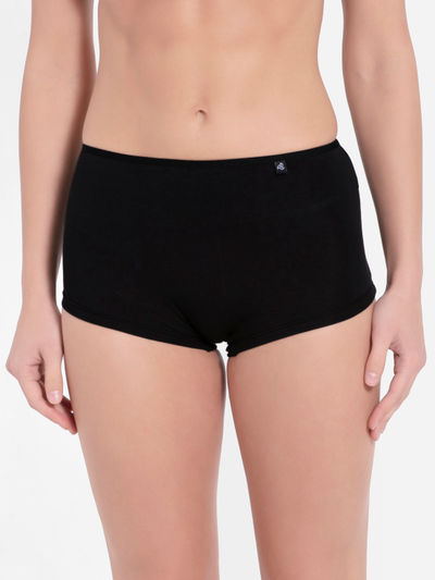 Jockey Women's Solid Cotton and Elastane Boyshorts | Black - S