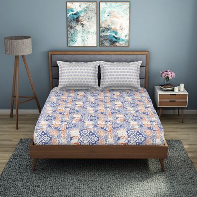 Jubilance By Welspun-Wrinkle Resistance Double Bedsheet Set Gifting Range - Geometric Violet