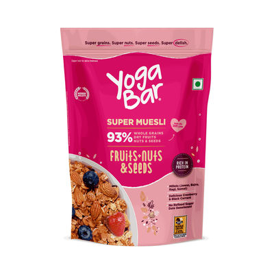 Yoga Bar Muesli 91% Fruits Nuts & Seeds, Protein Rich Wholegrain Breakfast Cereals, Granola
