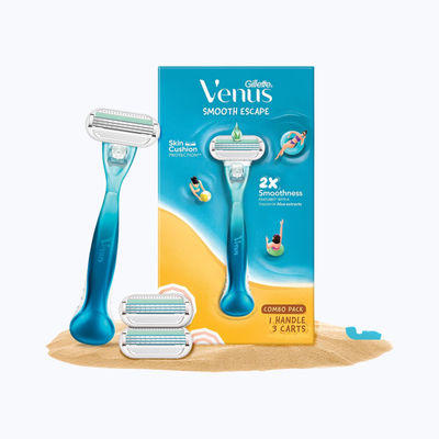 Gillette Venus Smooth Combo Pack|Razor Plus 2 Refills|Aloe Vera Smooth
