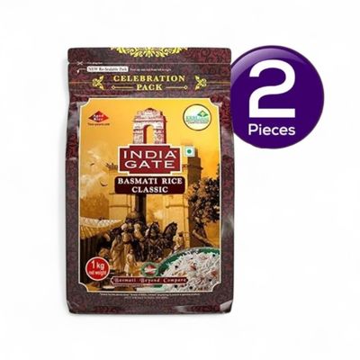 India Gate Gold Standard Classic Basmati Rice | 2 Years Aged | Extra Long Grains 1 kg Combo
