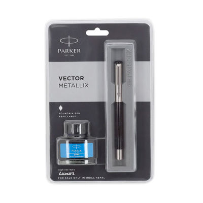 Parker Vector Metallix Fountain Pen | Fine Nib | Black Body Color Special Gift For Employees