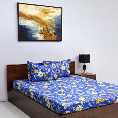Bombay Dyeing Vista 144 Tc Queen Size Bedsheet With 2 Pillow Covers - Yellow Blue