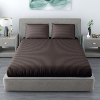 Elegant Weavers Brown Striped Double Bedsheet With 2 Pillow Covers