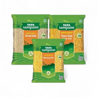 Tata Sampann Unpolished Toor (1kg), Moong (500gm), Urad Dal (500gm) Combo