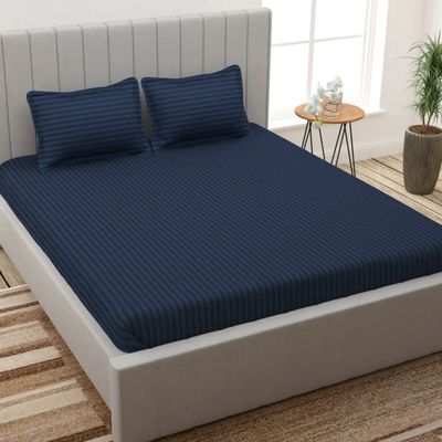 Elegant Weavers Blue Striped Double Bedsheet with 2 Pillow Covers
