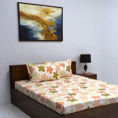 Bombay Dyeing Mimosa 164 Tc Double Size Bedsheet With 2 Pillow Covers - Olive