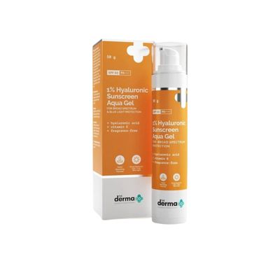 The Derma Co 1% Hyaluronic Sunscreen Aqua Ultra Light Gel With Spf 50 Pa++++ For Broad Spectrum Uv A Uv B & Blue Light Protection