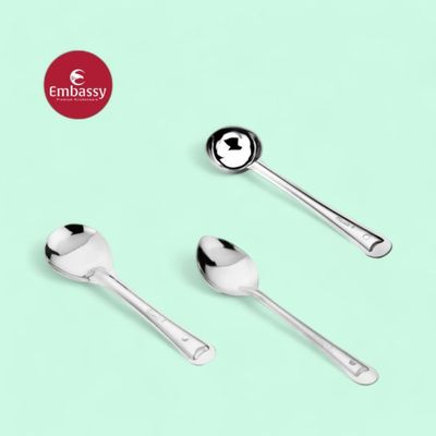 Raffles Serving Spoon Set (Laddle, Oval, Pan), Size 2, For Serving Rice, Dal, Gravy, Stainless Steel