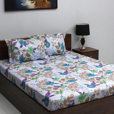 Bombay Dyeing Ivyrose 110 Tc 100% Cotton Queen Bedsheet With 2 Pillow Covers - Blue