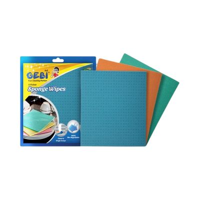 Gebi Sparkle Plus Cellulose Sponge Wipes - 3 Pack | 18 x 20.5 cm)