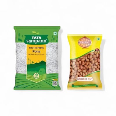Tata Sampann, High in Fibre Poha(Thick)(500 gms) & Sri Bhagyalakshmi Ground Nut(500 gms) Combo