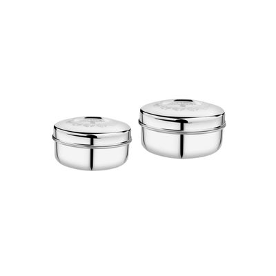 Embassy Nexa Storage Containers / Laser-Design Dabbas, Set Of 2 (400,700 Ml), Stainless Steel