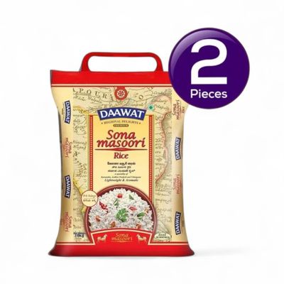 Daawat Premium Sona Masuri Rice | Medium Grain 5 kg Combo