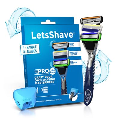 LetsShave Pro Super Value Kit - Razor with 3 Blades | World's 1st 7, 6 & 4-Blade Tech