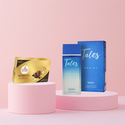 Ferrero Rocher Moments Gift Box(92gms) & Skinn Tales Marine Eau De Parfum For Him(100ml) Combo