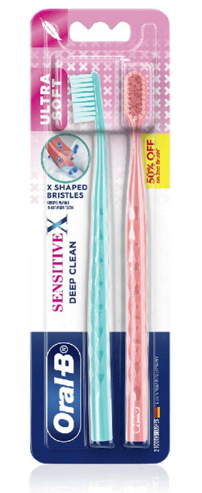 Oral-B Sensitive X Deep Clean� Ultra Soft Bristles & X-Filament Toothbrush Pack of 2