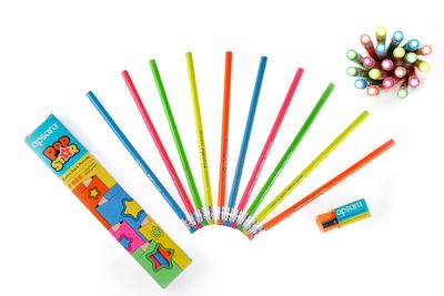 Apsara Popstar Pencils 5 Neon Shades With Extra Dark Lead & Star Rubber Tip