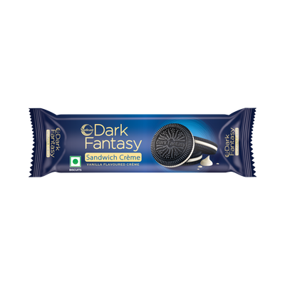 Sunfeast Dark Fantasy Vanilla Crème | Dark Crunchy Biscuit with Smooth Vanilla Crème
