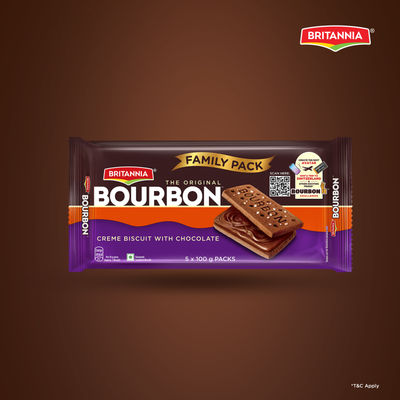 Britannia The Original Bourbon - Creme Biscuit with Chocolate Buy 4 Get 1 Free Chocolatey Indulgence in Every Layer