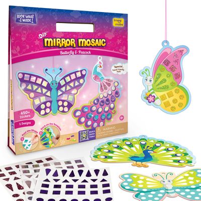 Imagimake DIY Mirror Mosaic - Butterfly & Peacock | Art & Craft Toys for Kids Gifting (3+ Years)