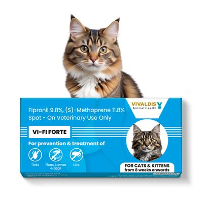 Vivaldis Spot On for Cats/Kittens - Ticks, Fleas & Lice, Monthly Preventive Treatment with Fipronil