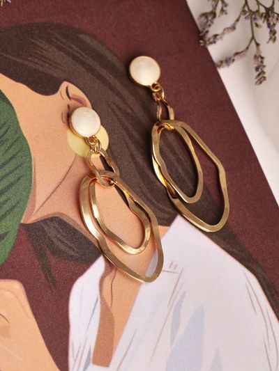 Rubans Gold-Plated & White Contemporary Drop Earrings