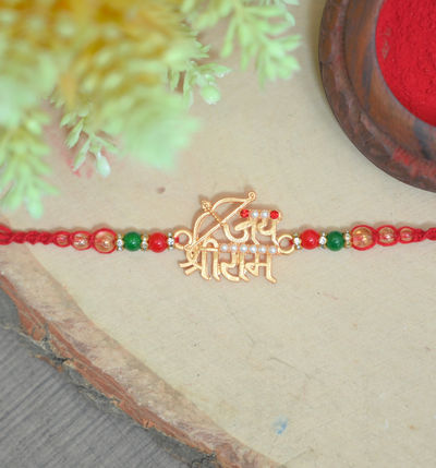 Aurum Jai Shree Ram Rakhi with Fancy Beads - Divine Design
